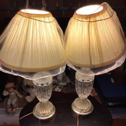 Cut Cristal Vintage Pair Of Table Lamps Pair