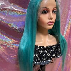 Teal 🩵 blue human hair lace frontal wig 13x6 26 inches