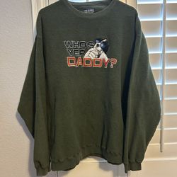 VTG 90’S BIG DOGS WHOS YER DADDY GREEN FLEECE CREWNECK SIZE XL
