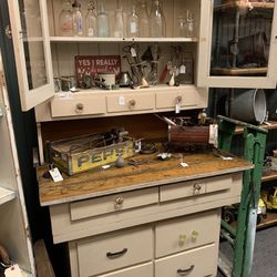 Antique Chippy Kitchen Queen Hutch Cabinet 