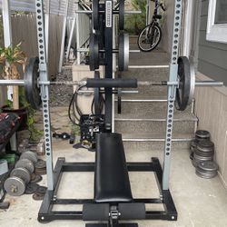 Iron Master With Over 800 Lbs In Weights With Two Curl Bars, Weight Belt,  And More
