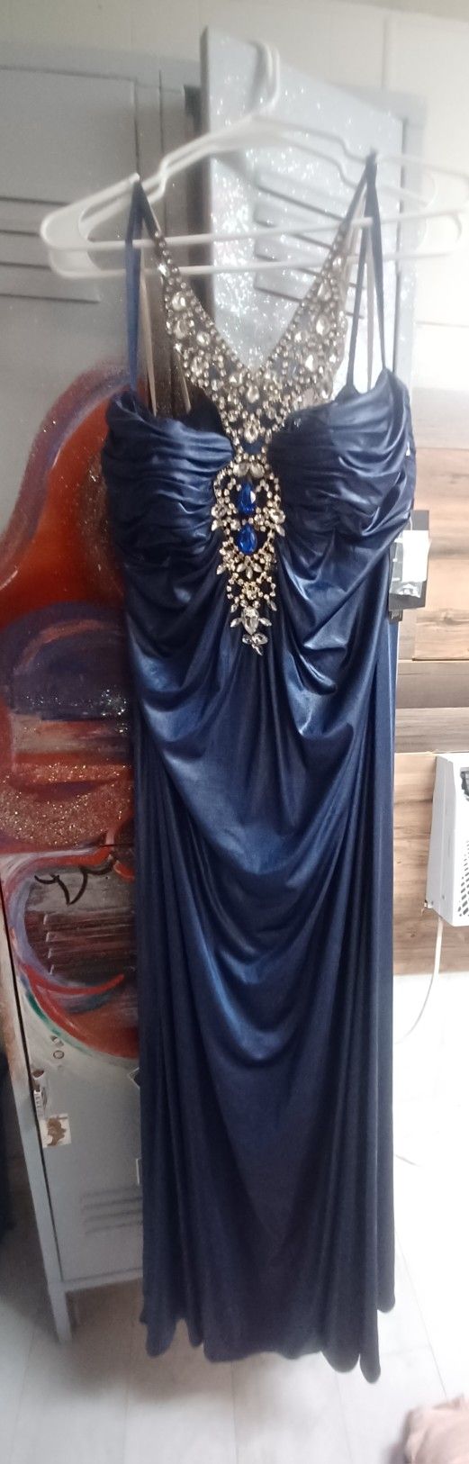 2 DRESSES FOR $75!!!! Amelia Couture Elegant Blue And Beige Evening Gown