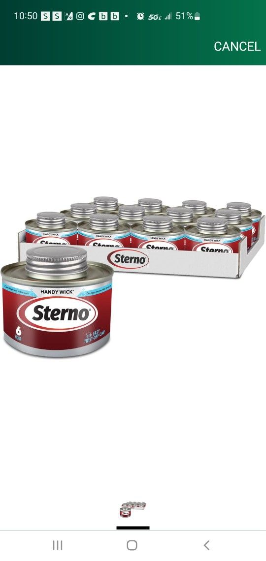 Sterno Fuel Cans - 6-Hour Burn, (12-Pack) Chafing Dish Fuel Can Burners for Food Warmer, Resealable Twist Chafer Fuel Canned Heat, Handy Wick