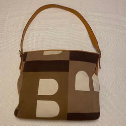 Retro 90s Y2K Bally fabric canvas large logo shoulder bag leather strap designer