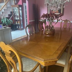 Vintage Dining Table Chair  And China Cabinet Set 
