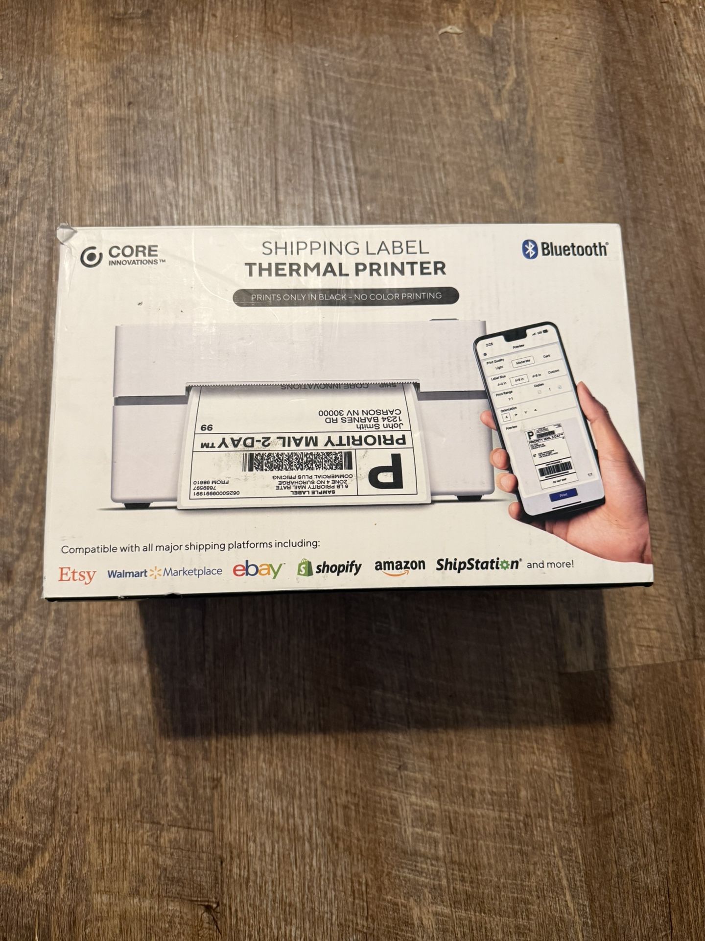 New Bluetooth Thermal 4x6 Shipping Label Printer with 50 Labels, Core Innovations