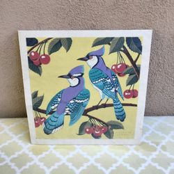 Pair of BlueJays in a Cherry Tree..art print