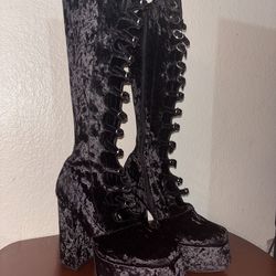 Jeffrey Campbell Xandra Knee High Platform Boot In Black Crushed Velvet