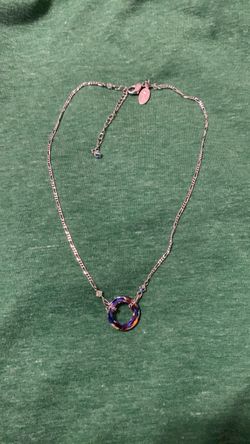 Silver Chain Necklace with Crystal Ring Pendant