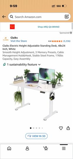Claiks Electric Height Adjustable Standing Desk, 48x24 Inch, White Smooth Height Adjustment, 3 Memory Presets, Cable Management Hub&Hook, Stable Steel