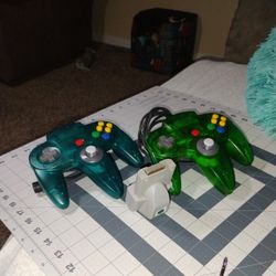2 Nintendo 64 Controllers And Rumble Pack