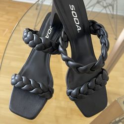 Black Braided Strap Heels