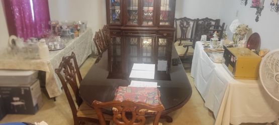 Elegant Dinning Table With Eight Chairs And China Cabinet