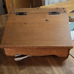 Vtg Wooden Writing Desk Wooden Bread Box