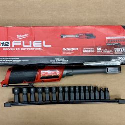 Milwaukee INSIDER Extended Reach Box Ratchet Socket Adapter Set Tool 3050-20 Brushless Fuel M12 12v 8-19mm 1/4 3/8 Inch Anvil Hex Mechanic Auto Moto