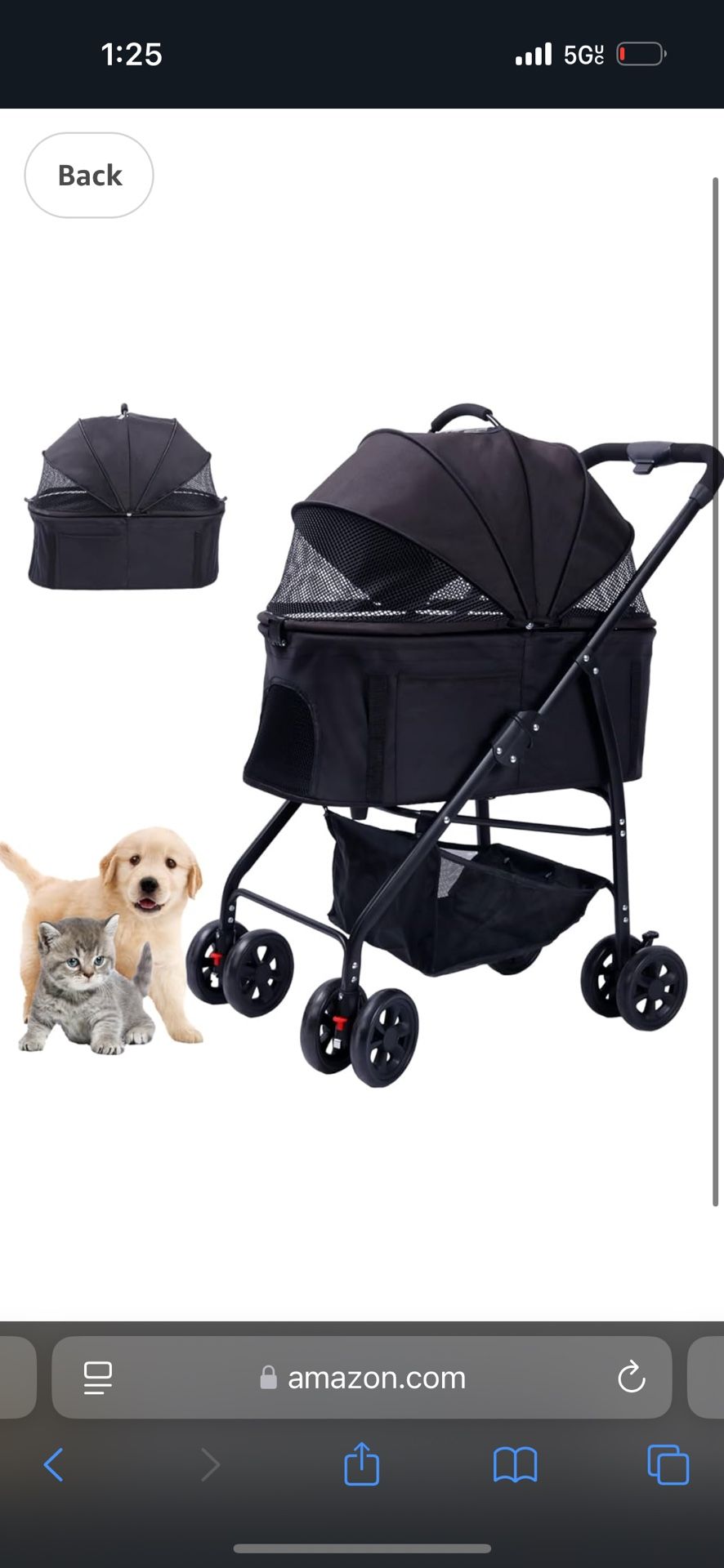 Dog Cat Stroller 3-in-1 Folding Lightweight for Small Medium Dog Cat with Detachable Carrier, Premium