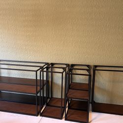 Walnut And Black Steel Floating Shelves Set Of 7