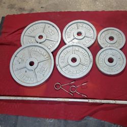 2" HOLE  OLYMPIC PLATES 210LBs.       2-45s.  2-35s  2-25s.  7' OLYMPIC BAR 45LBs  WITH CLIPS 
11525 S HALSTED DUNKIN DONUTS/7111.S WESTERN WALGREENS 