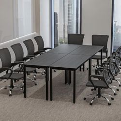 Conference Tables 9ft Office Computer Desk for Meeting Room Study Writing Printer Podcast Table Save Space Design for 10 People Modern Black 4PCS (110