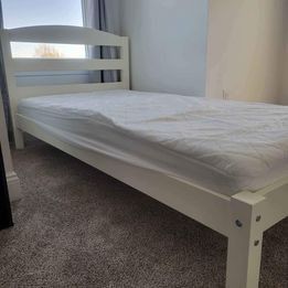 Twin Platform Bed with mattress - Wood Frame and Headboard