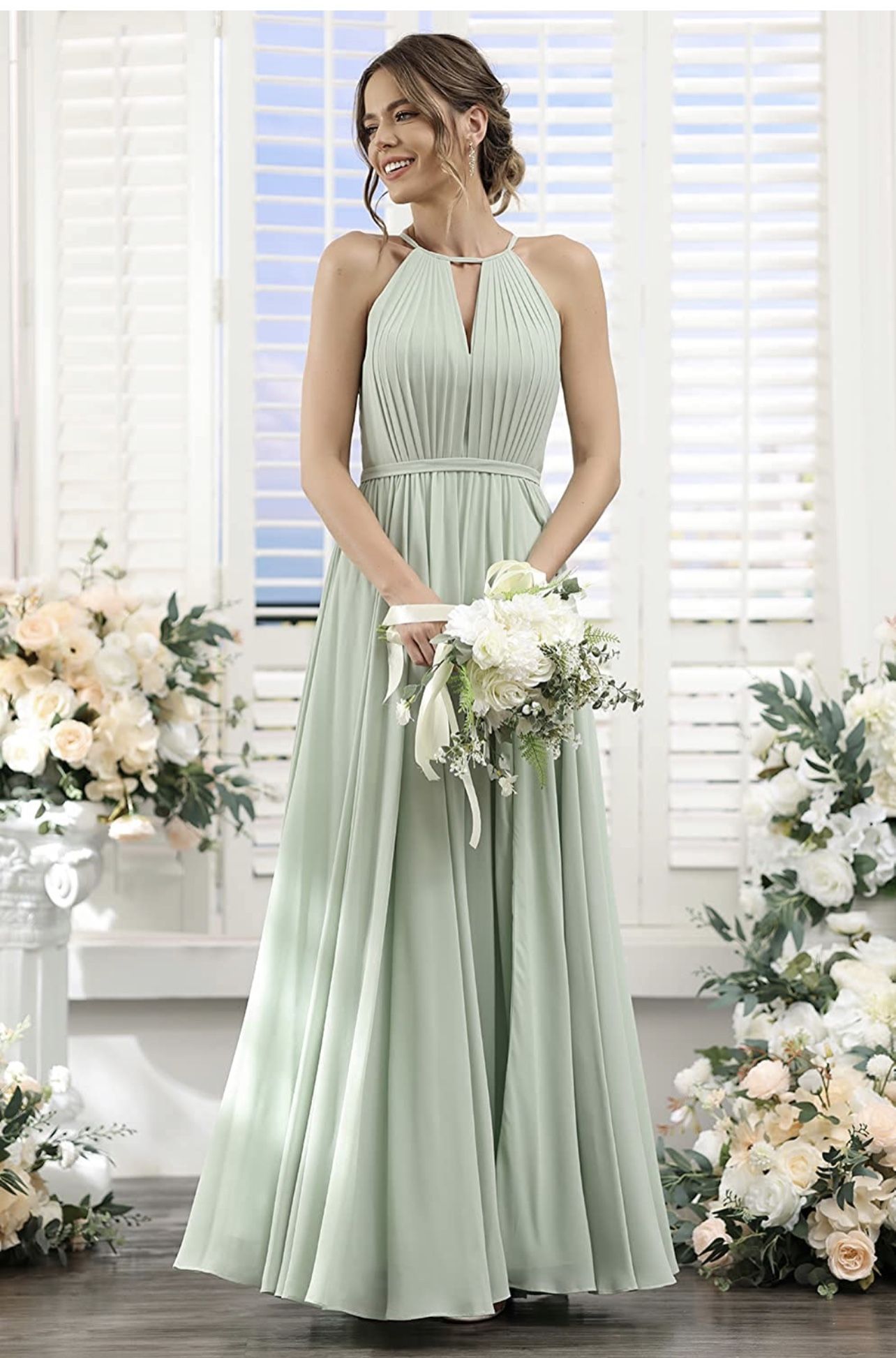 Brand New With Tags Loyeloy Women's Halter Bridesmaid Dresses Long 2023 High Slit Pleated Formal Party Dress
