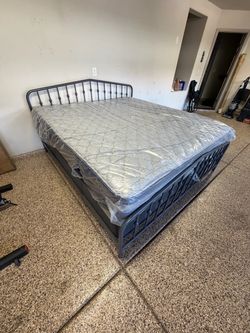 Brand New King Mattress & Metal Bed Frame Set – $130