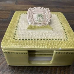 Tommy Bahama Ceramic Coasters With Holder And Lid