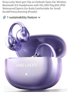 King Lucky Next-gen Clip on Earbuds Open Ear Wireless Bluetooth 6.0 Headphones with Mic