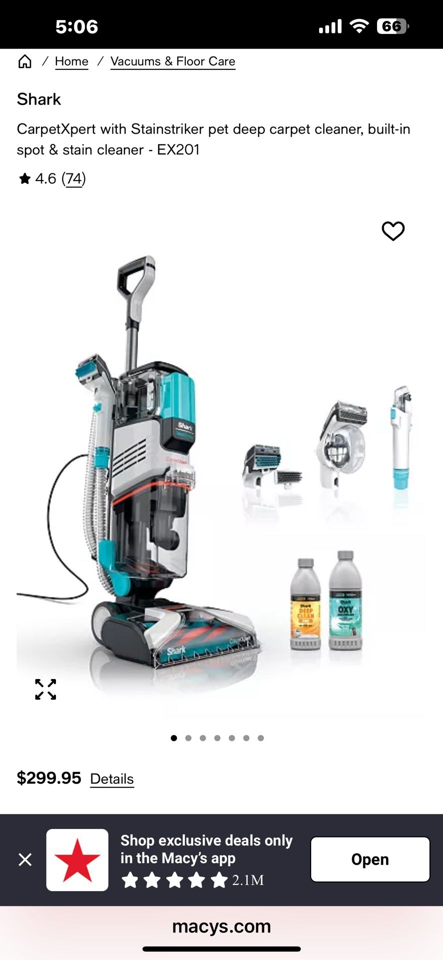  Shark CarpetXpert with Stainstriker pet deep carpet cleaner, built-in spot & stain cleaner - EX201