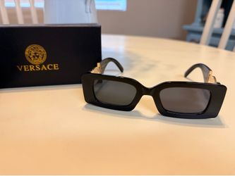 Versace Black Rectangle Sunglasses Gold Medusa Hardware with Case