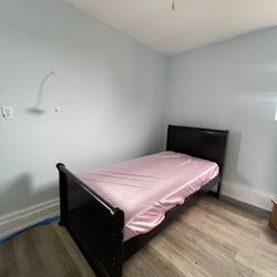 Black Wood Sleigh Twin Bed Frame 
