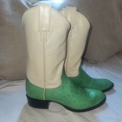 Larry Mahan Vintage Ostrich Quill & Leather Calf High Western Boots, Size 6.5