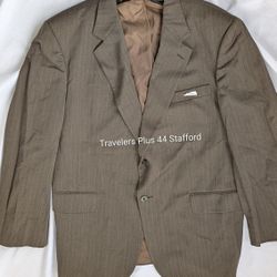 Mens Travelers Plus By Stafford Brown Suit Coat Jacket 44, Long 31, 21 Shoulders, 25 Sleeve. 99% Wool, 1% Lycra Spandex For Comfort. Fully Lined, No R