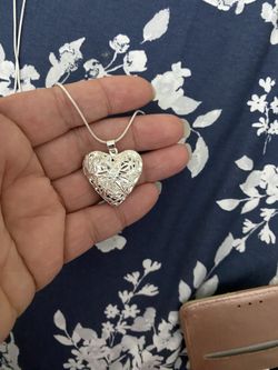 925 Sterling Silver Heart ❤️ Photo Frame Pendant Necklace 