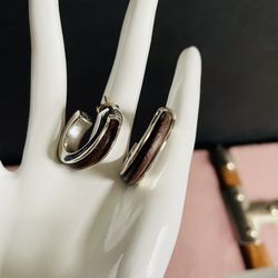 Lauren Ralph Lauren Silver Tone Brown Leather Pierced Hoop Earrings