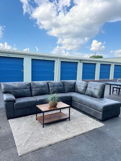 Gray Leather L-Shaped Sectional Sofa