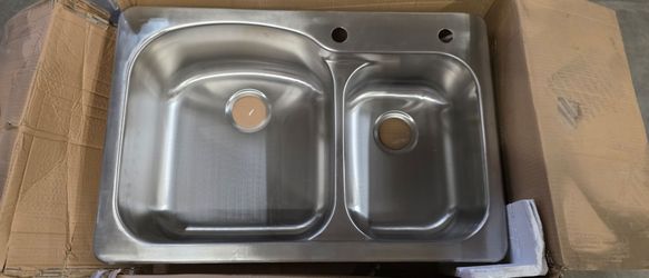 Glacier Bay 33" x 22" Stainless Steel Double Bowl Kitchen Sink Kit