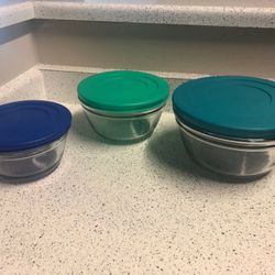 3-Piece Anchor Tupperware Glass Bowls with Lids