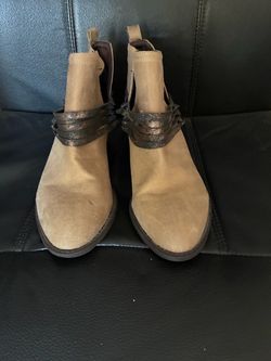 Tan Suede Ankle Boots with Metallic look  Strap