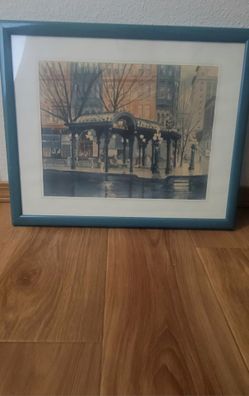 Vintage Watercolor Print Pioneer Square Pergola Seattle Wa