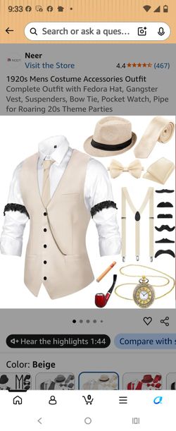 Men's roaring twenties costume accessories kit