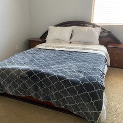 Queen Size Bed Frame, Mattress, And TV Stand Set 