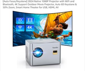 2024 Native 1080P Projector with WiFi and Bluetooth, 4K Support Outdoor Movie Projector, Auto 6D Keystone & 50% Zoom