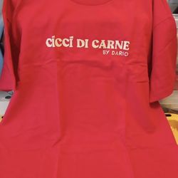 BRAND NEW Cici Di Carne By Dario Carne Diem Red/White Tee Shirt/Novelty/Funny/Pun-Medium-NIP 