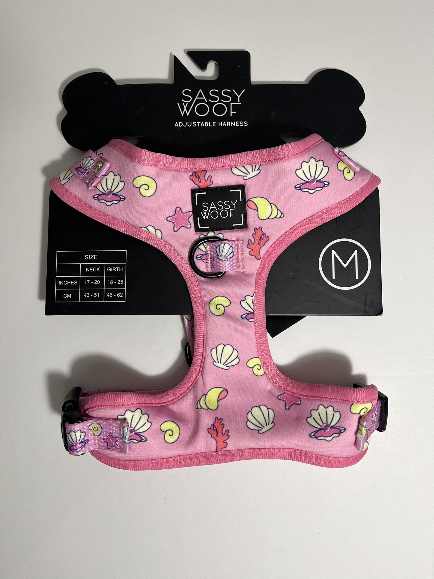 Sassy Woof Adjustable Dog Harness Pink Shell Print - Medium - NEW