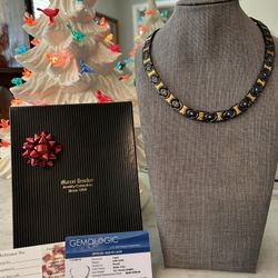 Marcel Drucker Black Titanium Necklace with 24K Gold Foil and White Topaz