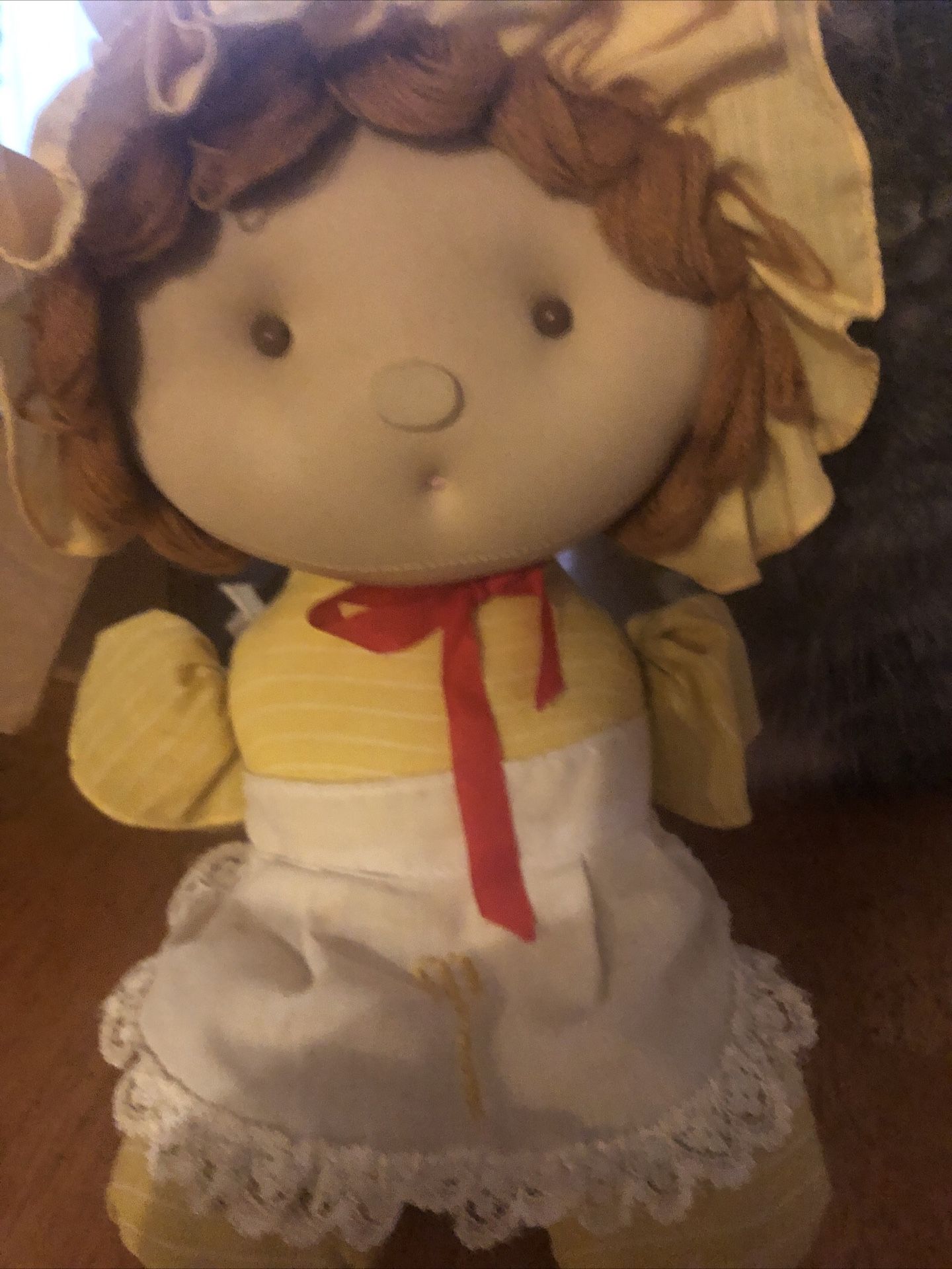 Vintage Elka Toys Yellow Bonnet Soft Sculpture Stockinette Cloth Doll 1978