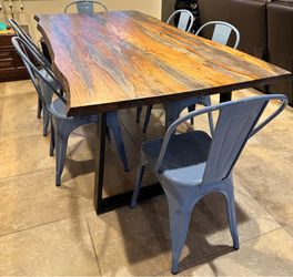 Live Wood Table and 6 Metal Chairs