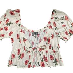 Audrey 3+1 Women’s Floral Cropped Tie Front Top Size S