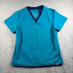 FIGS Women’s Turquoise Blue Small Technical Collection Scrub Top V-Neck #10A